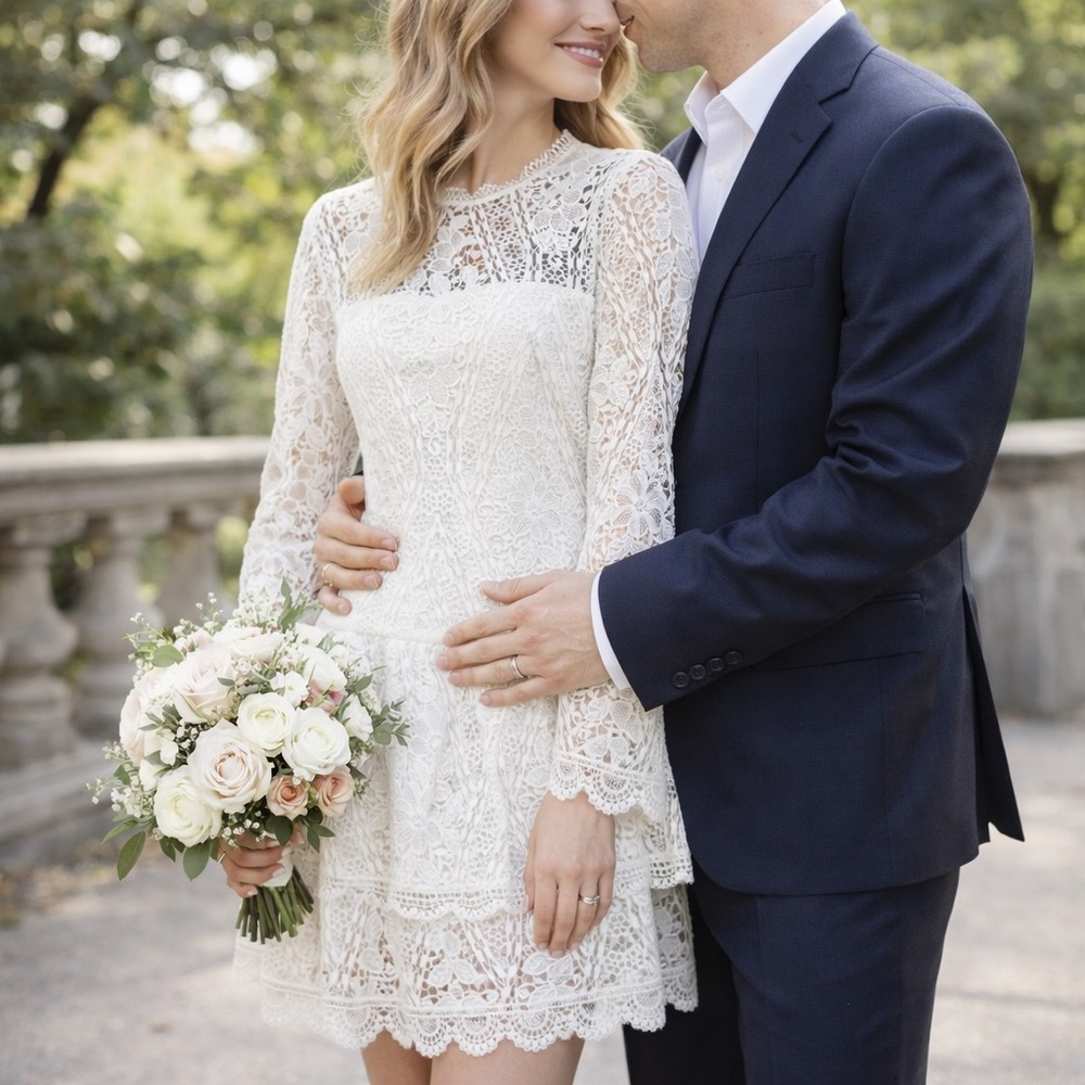Monique Lhuillier White Lace High-Neck Tiered Dress Size 10 New Bridal Anthro